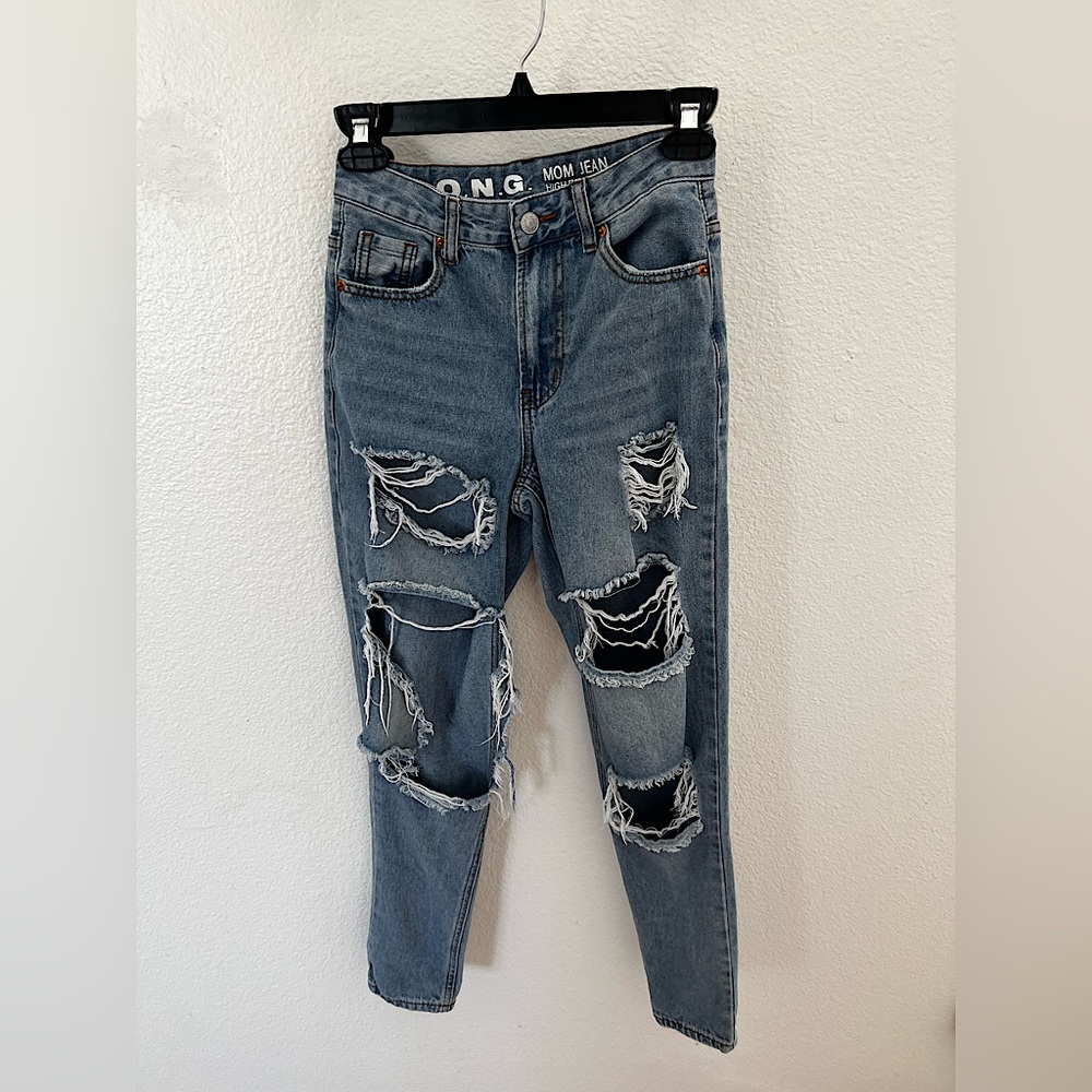 Mom Jeans! Soft comfortable lots tears for a trendy look.